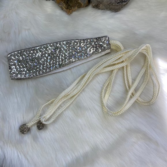 Vintage Giani Bernini Silver Sequin Tie Belt One Size 62" total length - Picture 9 of 10